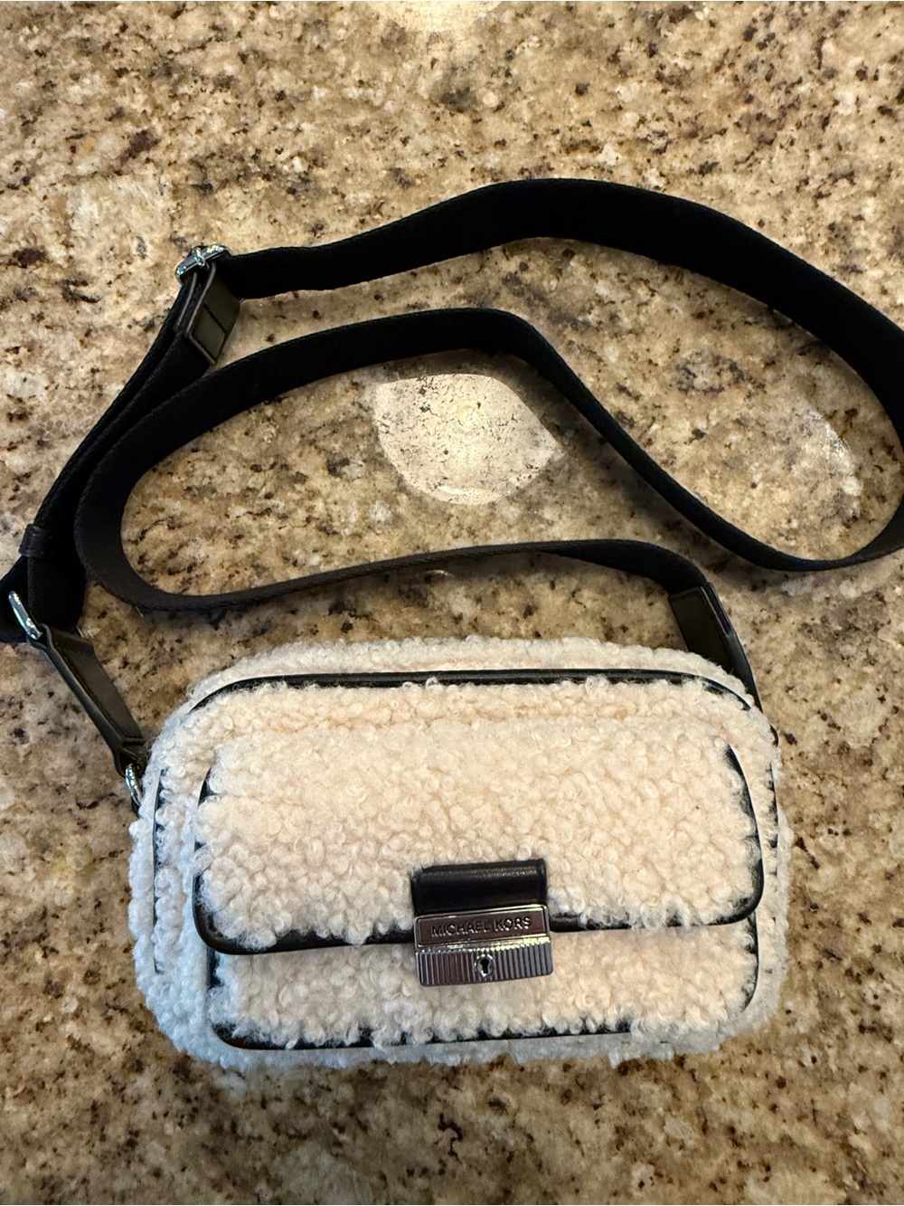 Michael Kors Cream Shearling Crossbody with Black Trim